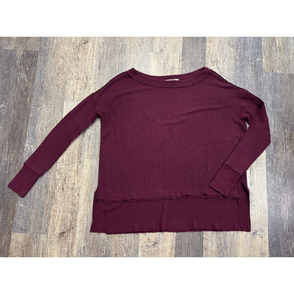 We The Free Free People Burgundy Waffle Knit Thermal Top XS Maroon Long Sleeve - Picture 1 of 5